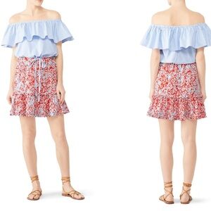 RTR Paloma Blue Alexa 100% Silk Red, White‎ & Blue Floral Tiered Mini Skirt Sz S
